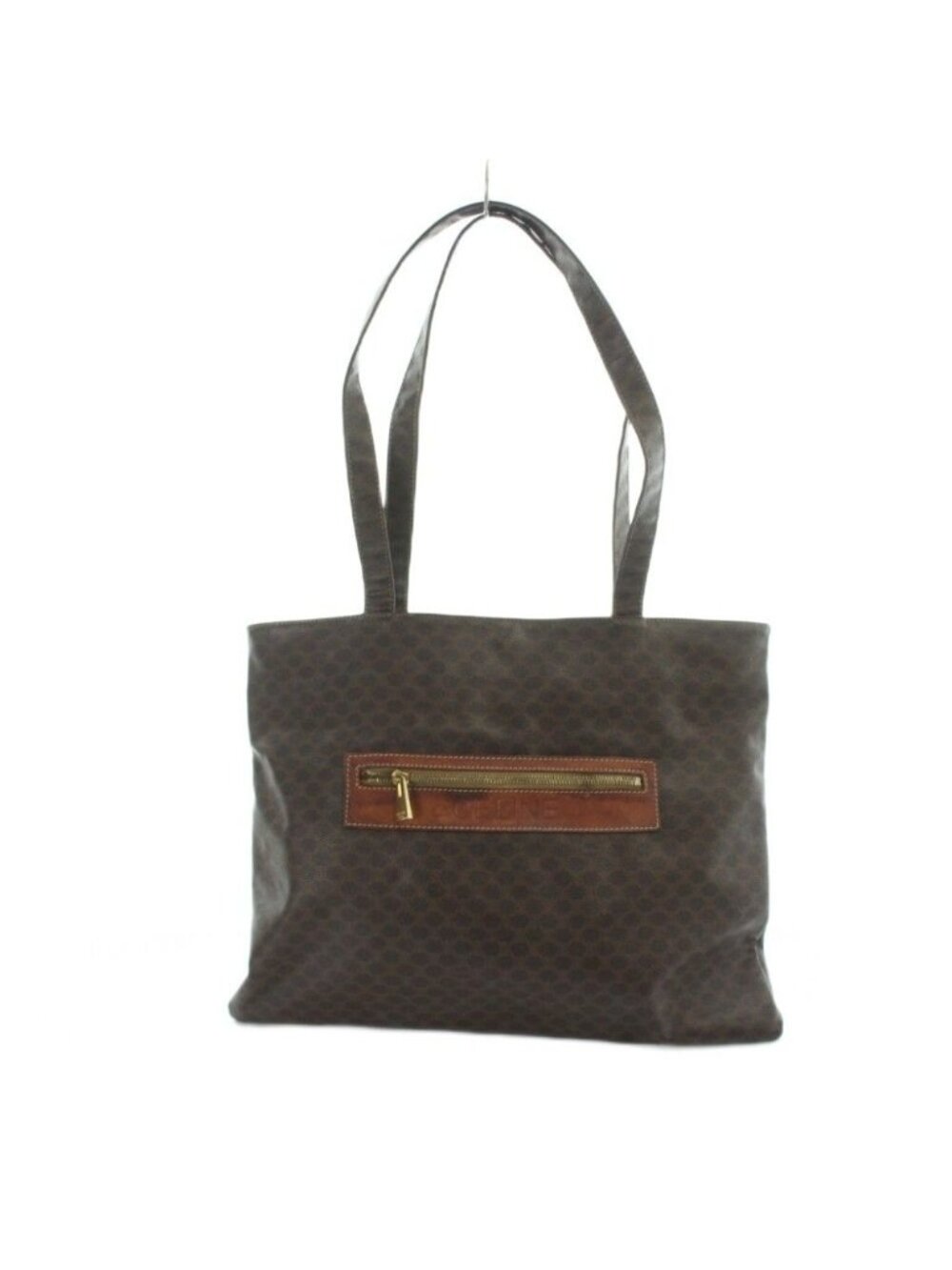 Celine Tote Bag Hand Macadam Pattern Leather Logo Brown